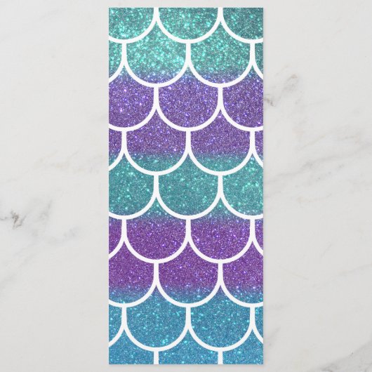 Lila Aquamariner Glitzer Mermaid Scallop-Skala Menükarte (Rückseite)