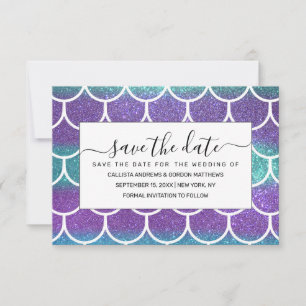 Lila Aquamariner Glitzer Mermaid Scallop-Skala Save The Date