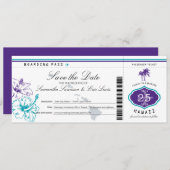 Lila Aquamariner Hibiskus Blume Hawaii Boarding Pa Save The Date (Vorne/Hinten)