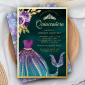 Lila Aquamariner Mermaid Schwanz Dark Quinceanera Folieneinladung