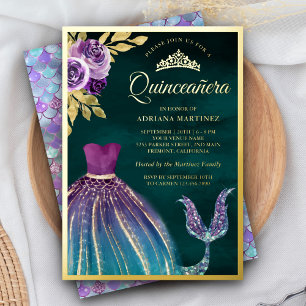 Lila Aquamariner Mermaid Schwanz Dark Quinceanera Folieneinladung