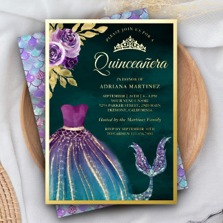 Lila Aquamariner Mermaid Schwanz Dark Quinceanera  Folieneinladung