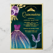 Lila Aquamariner Mermaid Schwanz Dark Quinceanera Folieneinladung (Vorderseite)