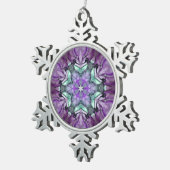 Lila Aquamariner schwarzer Blumenstar Snowflake Schneeflocken Zinn-Ornament (Rechts)