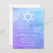 Lila | Aquamariner Wasserfarbbat Mitzvah Save the  Ankündigungspostkarte (Vorne/Hinten)
