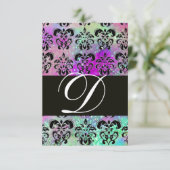 LILA AQUAMARINES AQUA BLUE BLACK DAMASK MONOGRAM U RSVP KARTE (Stehend Vorderseite)