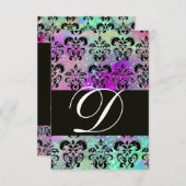 LILA AQUAMARINES AQUA BLUE BLACK DAMASK MONOGRAM U RSVP KARTE (Vorne/Hinten)
