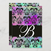 LILA AQUAMARINES AQUA BLUE BLACK DAMASK MONOGRAMM EINLADUNG (Vorne/Hinten)