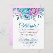 Lila Aquamarines Aquarellfarben Floral Bat Mitzvah