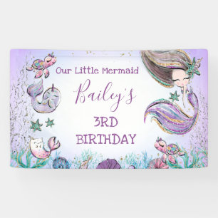 Lila Aquamarines beliebiges Alters Mermaid Geburts Banner
