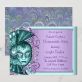 Lila Aquamarines Blue 16 . Geburtstag Masquerade P Einladung (Vorne/Hinten)