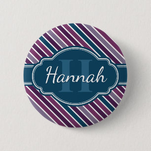 Lila Aquamarines, feines Streifenmuster Monogramm Button