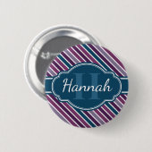 Lila Aquamarines, feines Streifenmuster Monogramm Button (Vorne & Hinten)