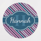 Lila Aquamarines, feines Streifenmuster Monogramm Etiketten (Design 2)