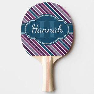 Lila Aquamarines, feines Streifenmuster Monogramm Tischtennis Schläger