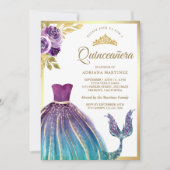 Lila Aquamarines Kleid Mermaid Schwanz Gold Quince Einladung (Vorderseite)