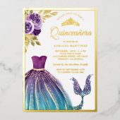 Lila Aquamarines Kleid Mermaid Schwanz Quinceanera Folieneinladung (Vorderseite)