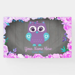 Lila Aquamarines Owl Girl Backdrop Wüstentisch Zei Banner