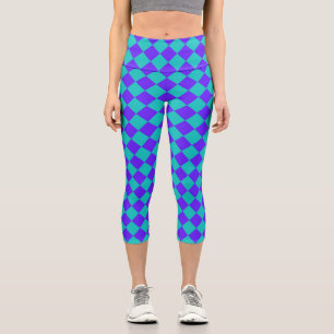 Lila Aquamarines Schachbrett Diamantmuster Capri Leggings