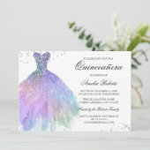 Lila Aquamarines Sparkle Dress Quinceanera Einladu Einladung (Stehend Vorderseite)
