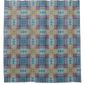 Lila Aquamarines Taupe Native Tribal Mosaik Muster Duschvorhang (Vorderseite)