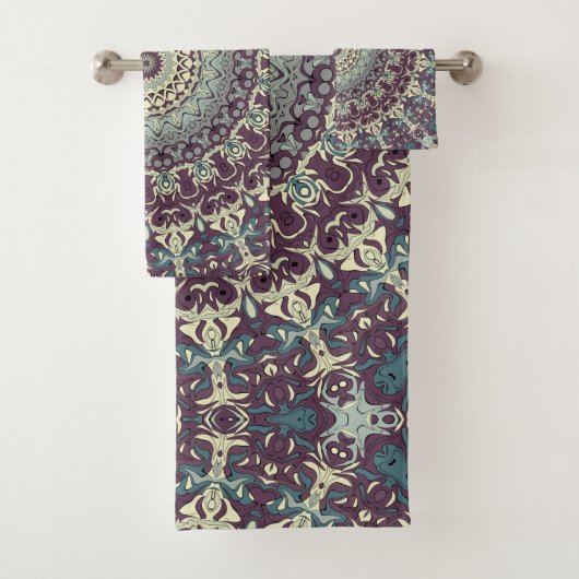 Lila Aquamarines und Creme Mandala Muster Badhandtuch Set (Insitu)
