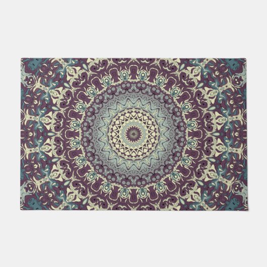 Lila Aquamarines und Creme Mandala Muster Fußmatte (Vorderseite)