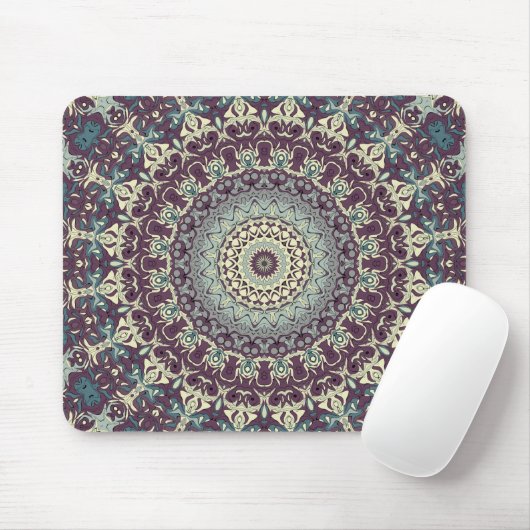 Lila Aquamarines und Creme Mandala Muster Mousepad (Mit Mouse)