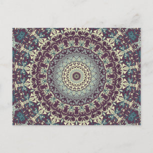 Lila Aquamarines und Creme Mandala Muster Postkarte