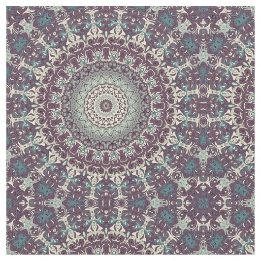 Lila Aquamarines und Creme Mandala Muster Stoff (Nahaufnahme)