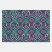 Lila, Aquamarines und schwarzes Valentinstag Herz  Geschenkpapier Set (Vorderseite)