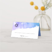 Lila Aquamarines Wasserfarbenbad Mitzvah geklappt Platzkarte (Vorderseite)