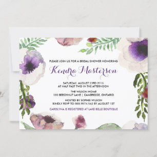 Lila Aquarell-Anemone-Brautjungfern-Einladung Einladung