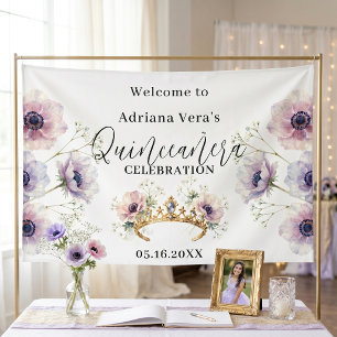 Lila-Aquarell-Anemone Gold-Tiara Quinceanera Banner