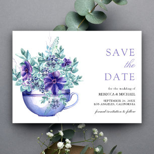 Lila Aquarell-Anemonen-Teetasse Hochzeit Save The Date