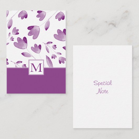 Lila Aquarell-Blume Mitteilungskarte (Vorne/Hinten)