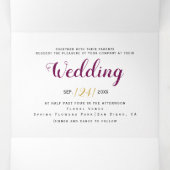 Lila Aquarell-Blume und Goldrahmen-Hochzeit Dreifach Gefaltete Einladung (Innenseite Mitte)