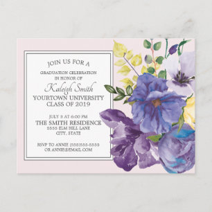 Lila-Aquarell-Blumen auf rosa Abschlussfeier Postkarte