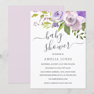 Lila Aquarell Blumen Baby Shower Einladung