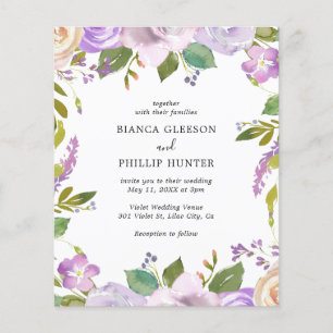 Lila-Aquarell-Blumen-Hochzeitseinladung zum kleine