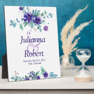 Lila Aquarell-Blumen-Hochzeitsschild Fotoplatte