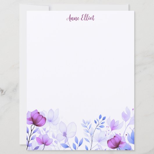 Lila Aquarell-Blumen-Papierwaren (Vorderseite)