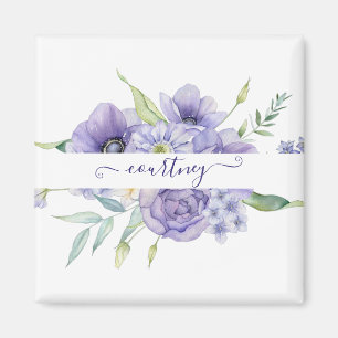 Lila Aquarell-Blumen personalisiert  Magnet