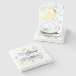 Lila-Aquarell-Blumen personalisiert  Steinuntersetzer