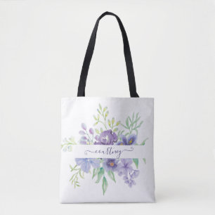 Lila-Aquarell-Blumen personalisiert Tasche