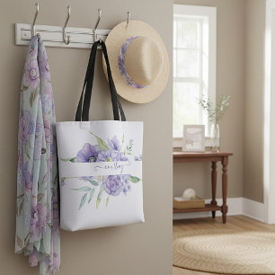 Lila Aquarell-Blumen personalisiert   Tasche