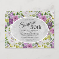 Lila Aquarell Blumen und Blätter 50. Geburtstag