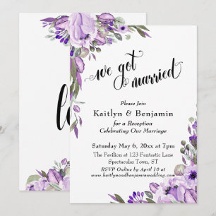 Lila Aquarell Blumen Wir Sind Verheiratet Typograp Einladung