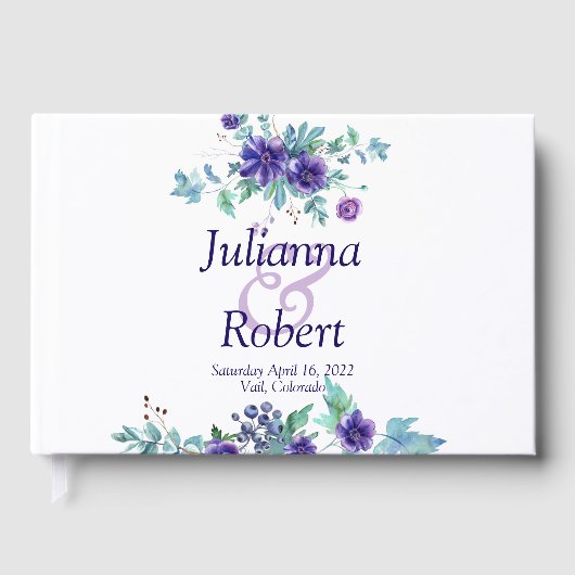 Lila Aquarell Blumenbuch Gästebuch (Vorderseite)