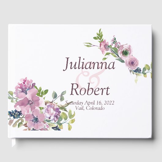 Lila Aquarell Blumenbuch Gästebuch (Vorderseite)
